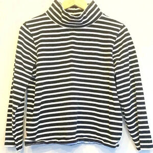J Crew striped cotton cropped mock turtleneck SZ: S black and white Preppy Class
